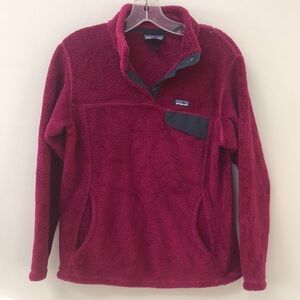 Patagonia Soft Warm Re-Tool Snap-T Fleece Pullover Magenta Sweater Kids XL (14)